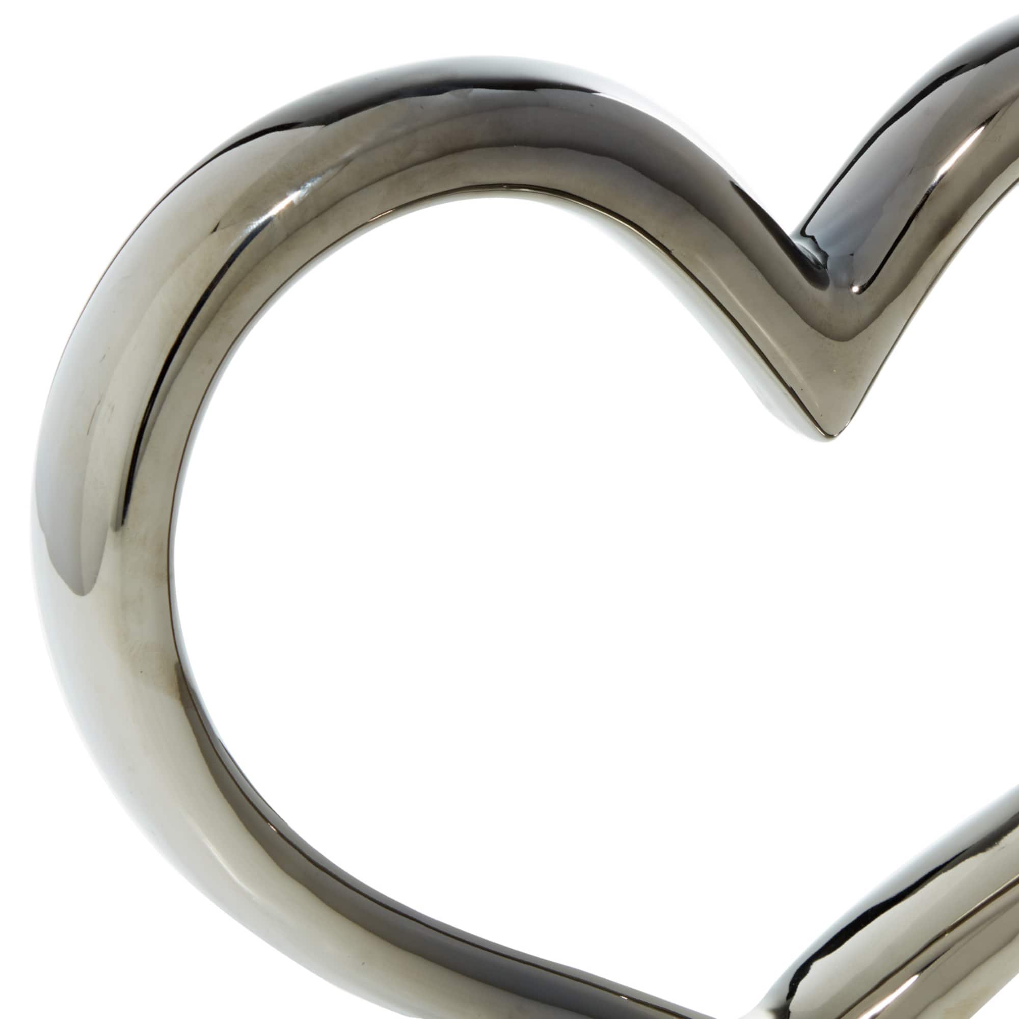 12" Silver Ceramic Contemporary Heart Sculpture